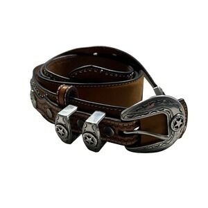 Nocona Mens Genuine Leather Western Belt Silver Star Buckle Tan Brown